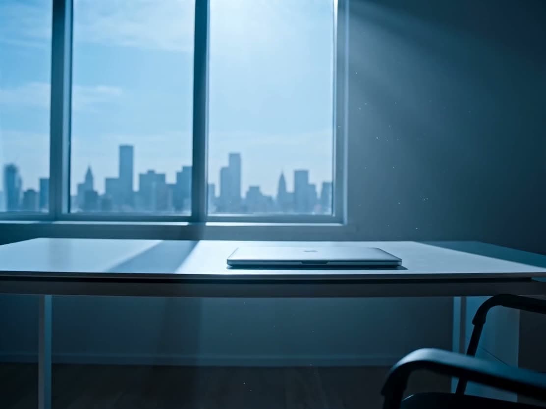 Ein Laptop wird an einem hellen Fenster aufgeklappt
