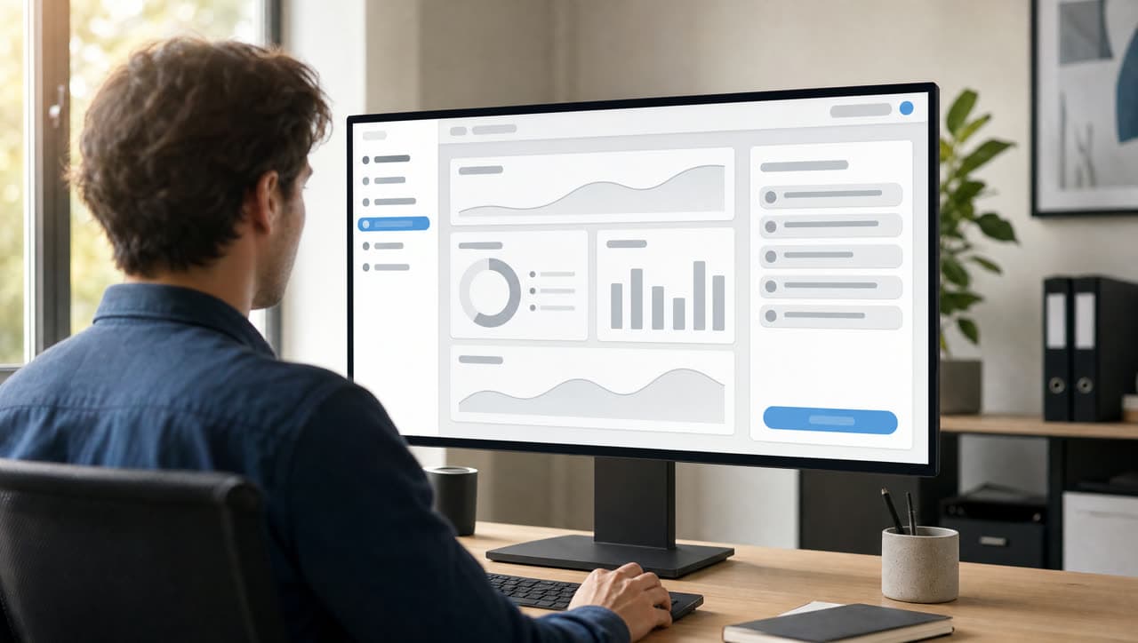 Bildschirm mit einem Dashboard voller Diagramme und Kennzahlen