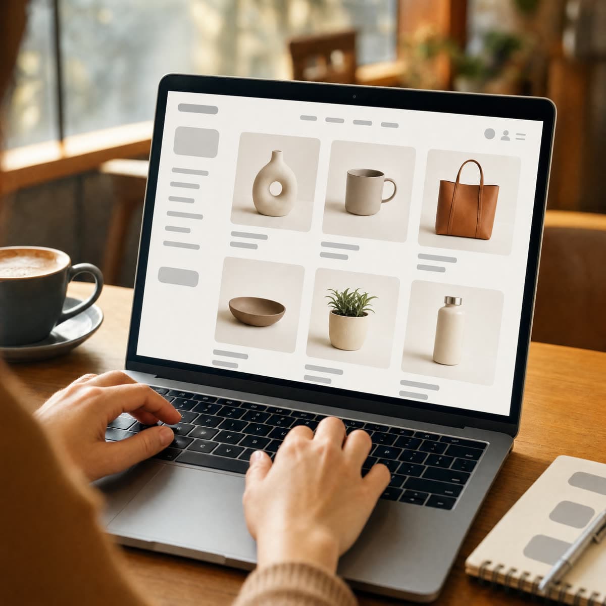 Laptop mit einem Onlineshop und einer Produktübersicht