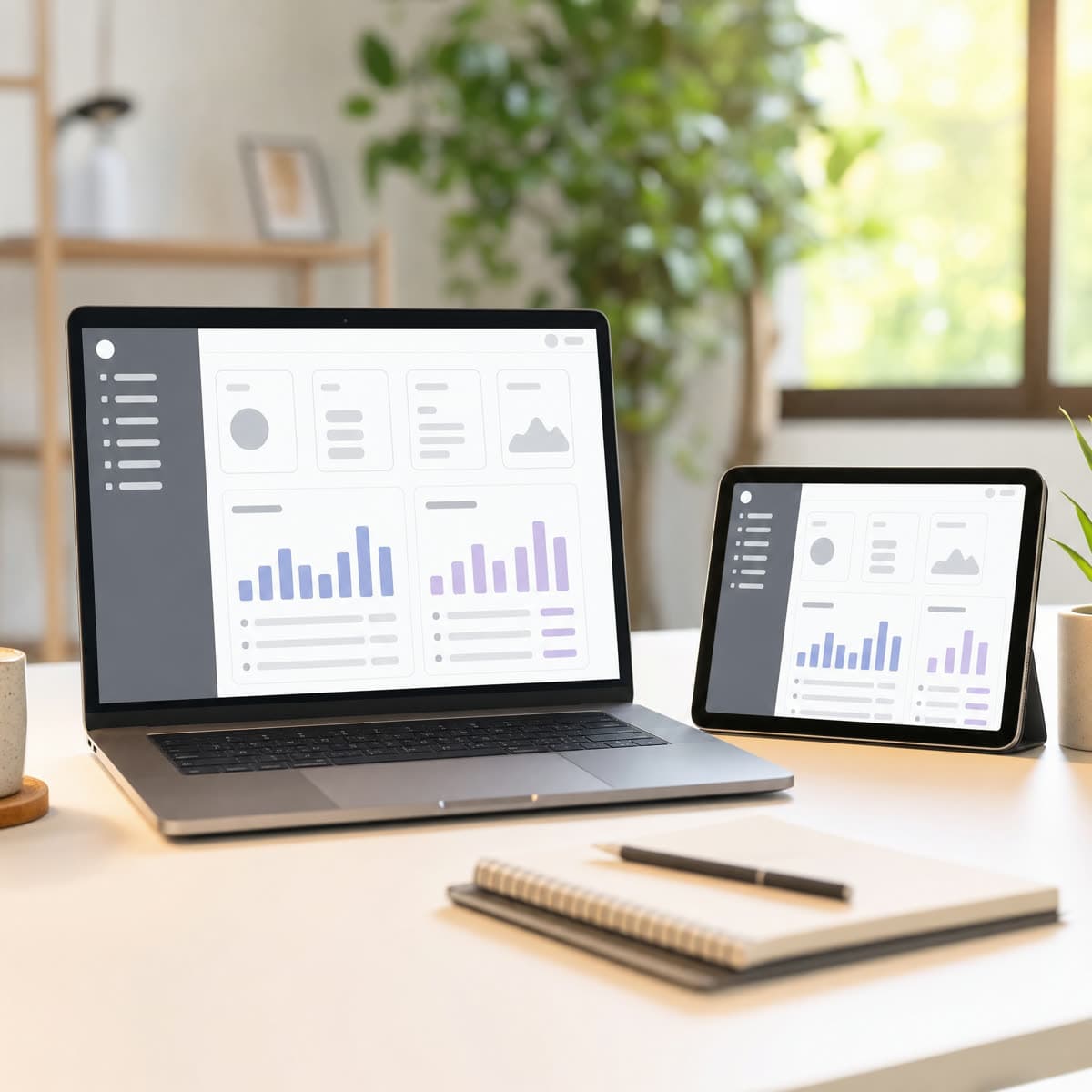 Laptop und Tablet zeigen dieselbe Anwendung im Browser