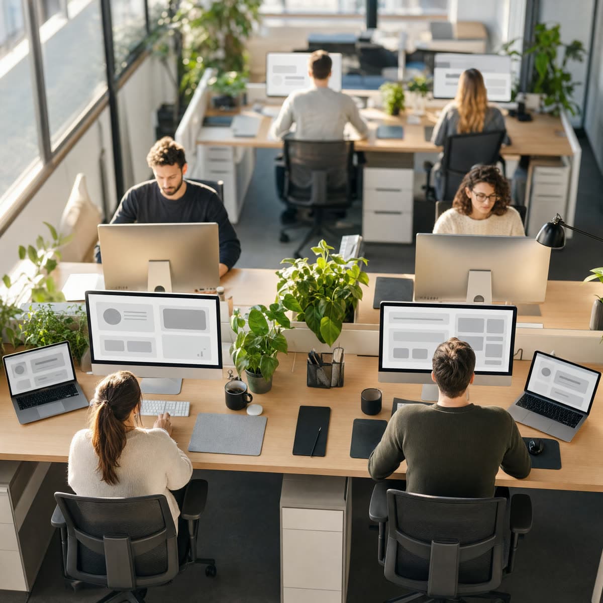 Großraumbüro mit mehreren Arbeitsplätzen