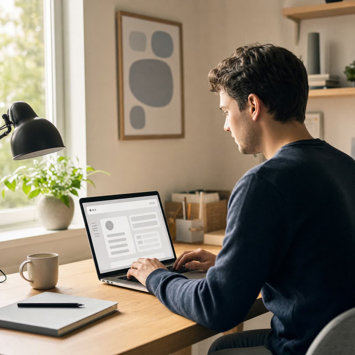 Einzelne Person arbeitet an einem Laptop