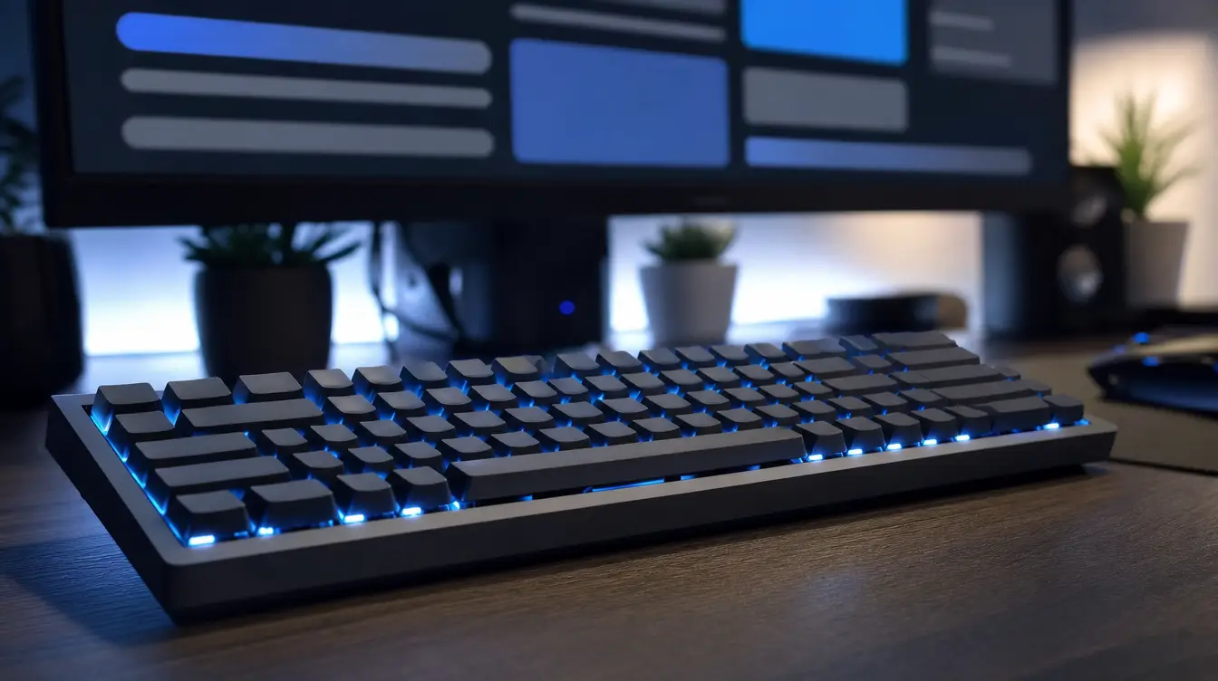 Nahaufnahme einer beleuchteten Tastatur am Abend