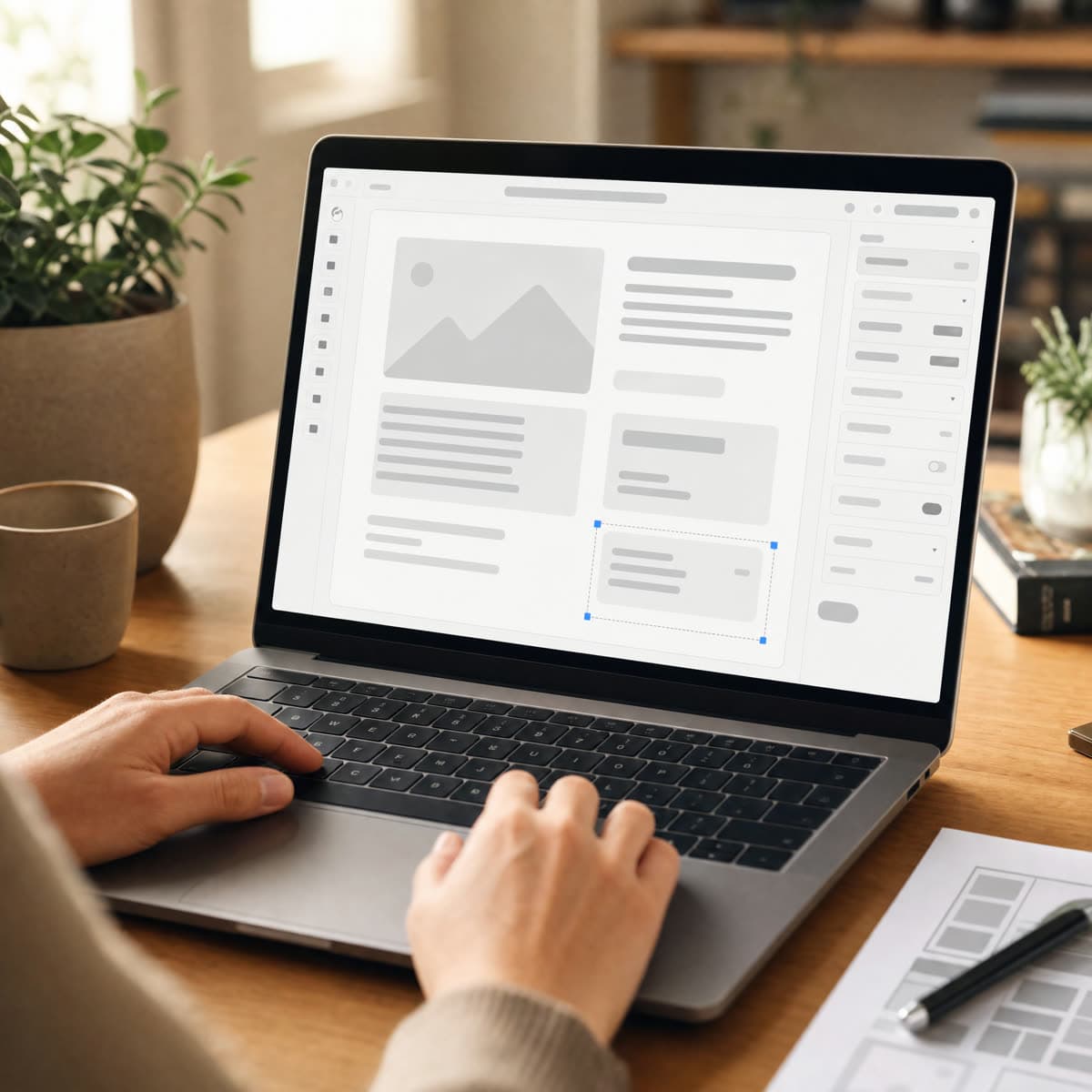 Hände bearbeiten Inhalte auf einem Laptop